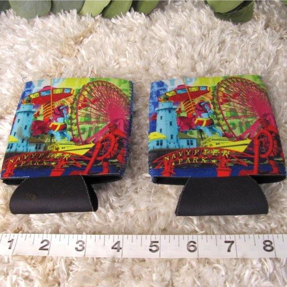 TWO Navy Pier, Chicago Coozies Drink Pop Soda Beer Holder - LIKE NEW - Picture 2 of 3